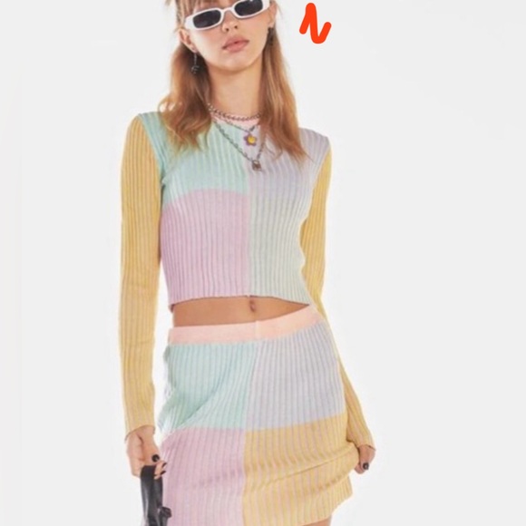 RAGGED PRIEST sweater pastel colorblock ribbed top medium DOLLS KILL y2k gothic - Picture 2 of 14